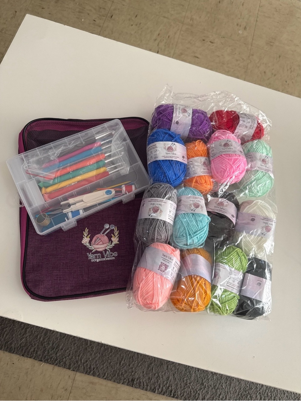 Crochet Kit with Multicolor Yarn and Tools - Purple Case